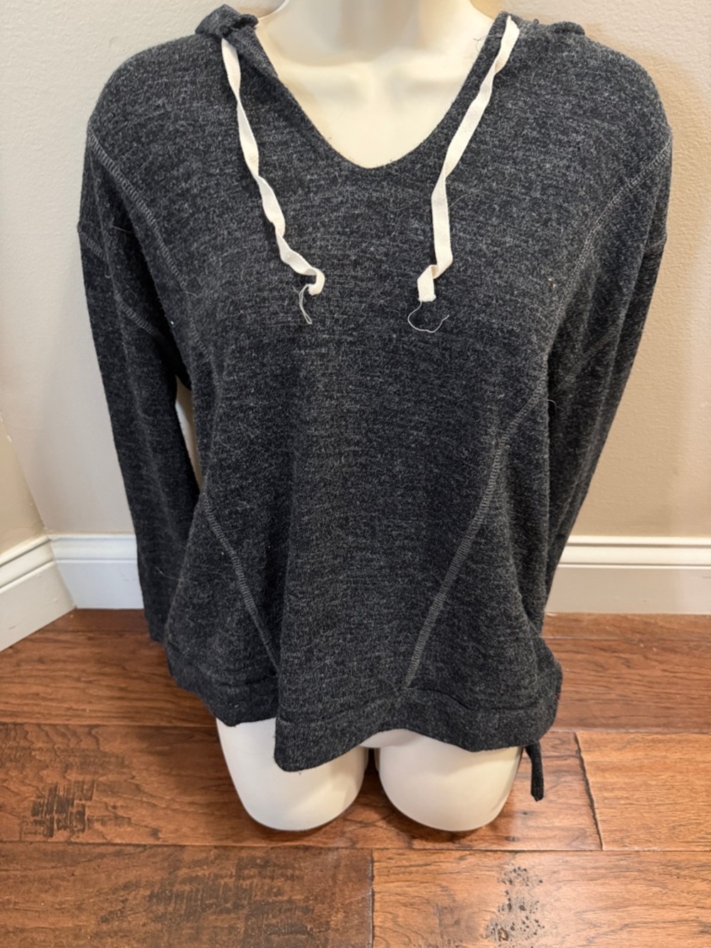 Women's Charcoal Hooded Pullover Sweatshirt with Contrast Drawstrings